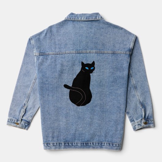 Zwarte kat met blauwe ogen denim jas jacket (Achterkant)