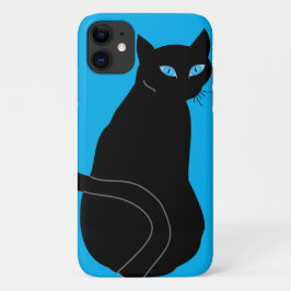 Zwarte kat met blauwe ogen iPhone Case