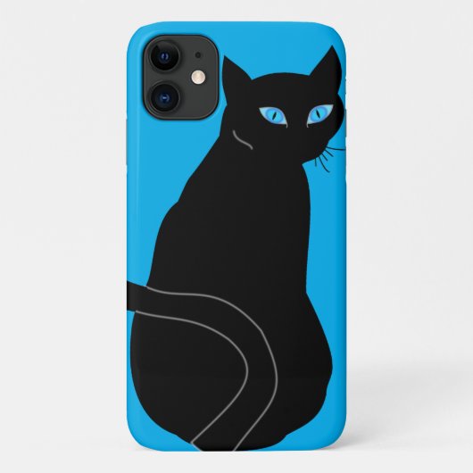 Zwarte kat met blauwe ogen iPhone Case (Achterkant)