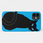Zwarte kat met blauwe ogen iPhone Case (Achterkant (horizontaal))