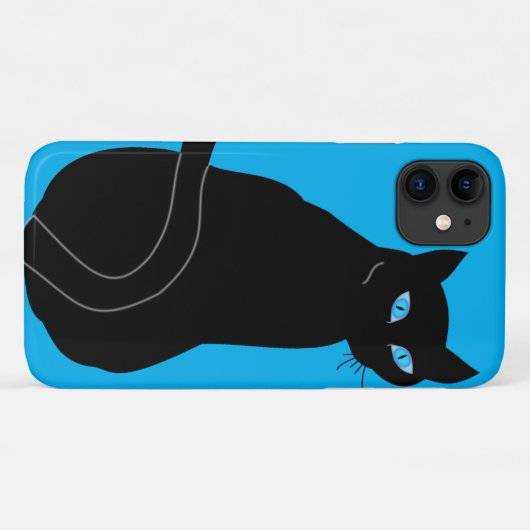 Zwarte kat met blauwe ogen iPhone Case (Achterkant (horizontaal))