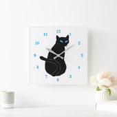 Zwarte kat met blauwe ogen vierkante klok (Huis)