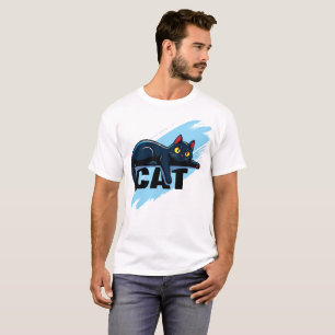 Zwarte kat met blauwe spatten T-shirt