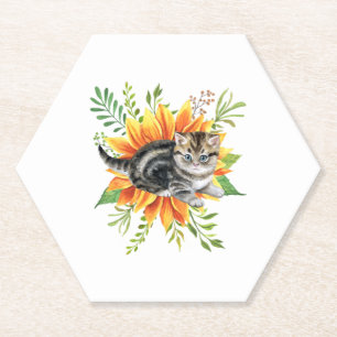 zwarte kat met bloem kartonnen onderzetters