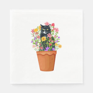 zwarte kat met bloem servet