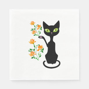 zwarte kat met bloem servet