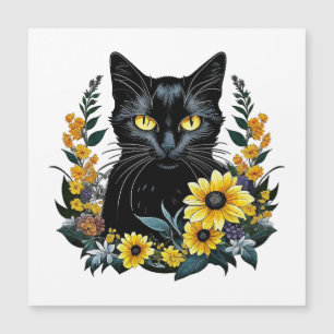 zwarte kat met bloemen