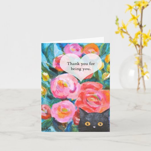 Zwarte kat met bloemen Bedankt dat je er bent Kaart (Gele Bloem)