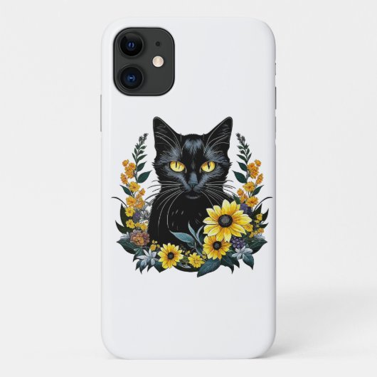 zwarte kat met bloemen Case-Mate iPhone case (Achterkant)