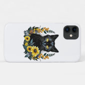 zwarte kat met bloemen Case-Mate iPhone case (Achterkant (horizontaal))