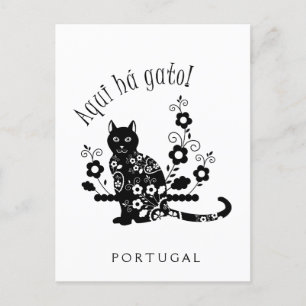 Zwarte kat met bloemen en Portugese expressie Briefkaart