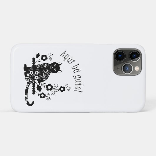 Zwarte kat met bloemen en Portugese expressie Case-Mate iPhone Case (Achterkant (horizontaal))