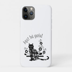 Zwarte kat met bloemen en Portugese expressie Case-Mate iPhone Case