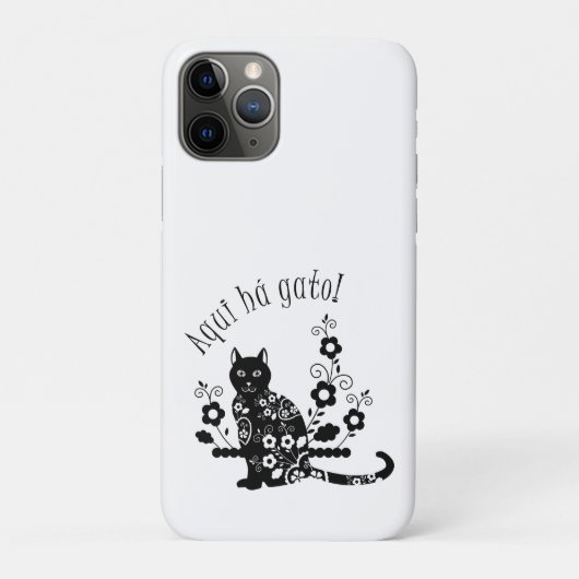 Zwarte kat met bloemen en Portugese expressie Case-Mate iPhone Case (Achterkant)
