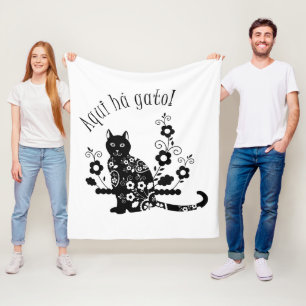 Zwarte kat met bloemen en Portugese expressie Fleece Deken