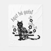 Zwarte kat met bloemen en Portugese expressie Fleece Deken (Voorkant)