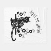 Zwarte kat met bloemen en Portugese expressie Fleece Deken (Voorkant (Horizontaal))
