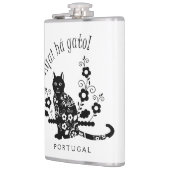 Zwarte kat met bloemen en Portugese expressie Heupfles (Links)