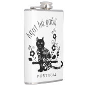 Zwarte kat met bloemen en Portugese expressie Heupfles (Rechts)