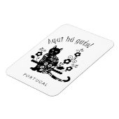 Zwarte kat met bloemen en Portugese expressie Magneet (Linkerzijde)