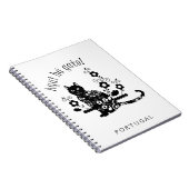Zwarte kat met bloemen en Portugese expressie Notitieboek (Rechterzijde)