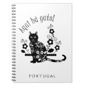 Zwarte kat met bloemen en Portugese expressie Notitieboek (Voorkant)