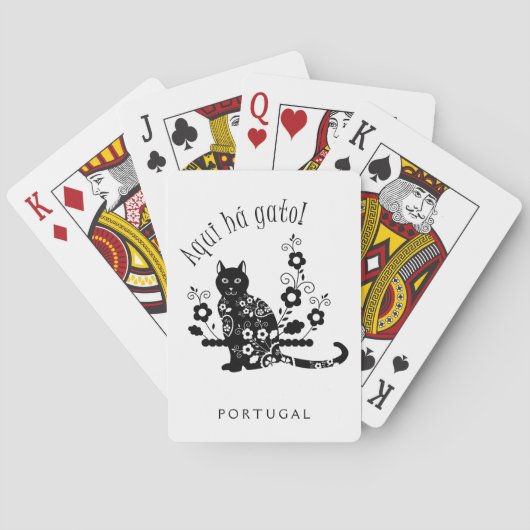 Zwarte kat met bloemen en Portugese expressie Pokerkaarten (Achterkant)