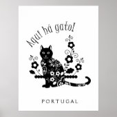 Zwarte kat met bloemen en Portugese expressie Poster (Voorkant)