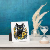 zwarte kat met bloemen fotoplaat (Insitu)
