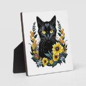 zwarte kat met bloemen fotoplaat (Voorkant)
