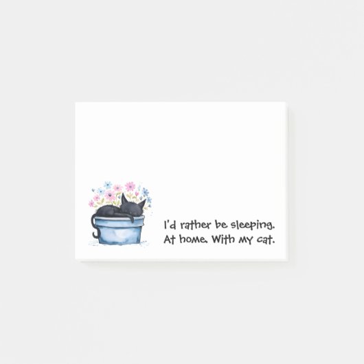 Zwarte kat met bloemen Ik slaap liever Post-it® Notes (Voorkant)