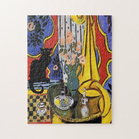 Zwarte kat met bloemen legpuzzel (Verticaal)