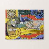 Zwarte kat met bloemen legpuzzel (Horizontaal)