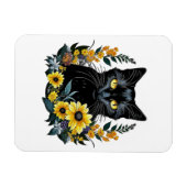 zwarte kat met bloemen magneet (Horizontaal)