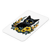 zwarte kat met bloemen magneet (Linkerzijde)