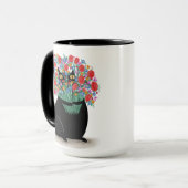 Zwarte Kat met bloemen Mok (Voorkant links)