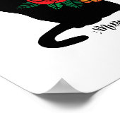 Zwarte Kat Met Bloemen Poster (Hoek)