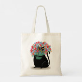 Zwarte Kat met bloemen Tote Bag (Achterkant)