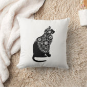 Zwarte kat met bloemensluier | Elegant gotisch Kat Kussen (Deken)