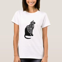 Zwarte kat met bloemensluier | Elegant gotisch Kat T-shirt