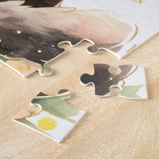 Zwarte kat met bloemkroon legpuzzel (Zijkant)