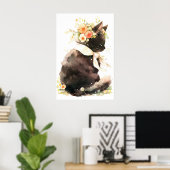 Zwarte kat met bloemkroon poster (Thuiskantoor)
