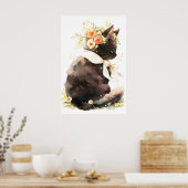 Zwarte kat met bloemkroon poster (Keuken)