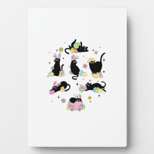 Zwarte kat met Bunny-eieren Fijne Pasen Matching Fotoplaat