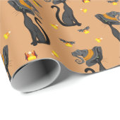 Zwarte kat met Candy Corn Halloween Pattern Cadeaupapier (Rol Hoek)