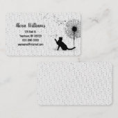 Zwarte kat met Dandelion op grijze Stippen Visitekaartje (Voorkant / Achterkant)