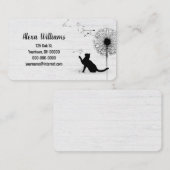 Zwarte Kat met Dandelion op hout Visitekaartje (Voorkant / Achterkant)