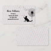 Zwarte kat met Dandelion op pooldots Visitekaartje (Voorkant / Achterkant)