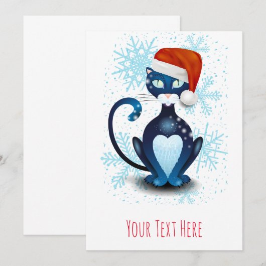 Zwarte kat met de hoed van Kerstman Kaart (Voorkant / Achterkant)