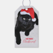 Zwarte Kat met de Rode Santa Hoed Cadeaulabel (Voorkant)